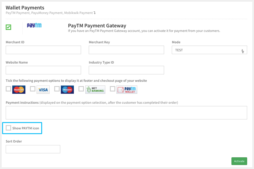 activate paytm payment gateway