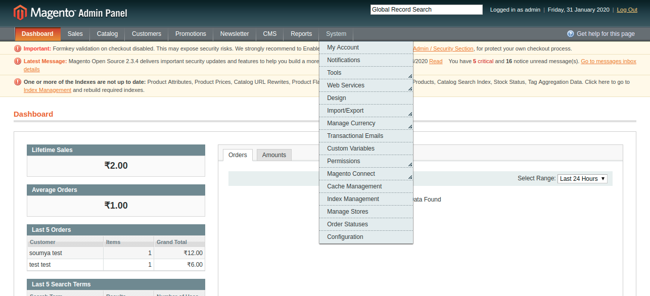 magento admin Panel